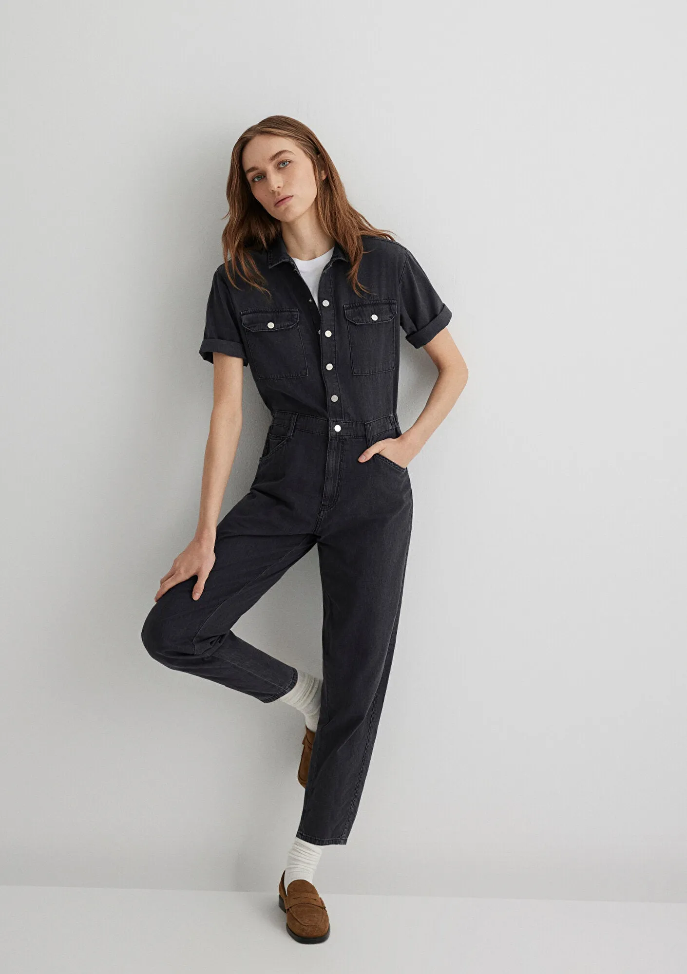 Doria Dark Smoke Gold Icon Jean Jumpsuit