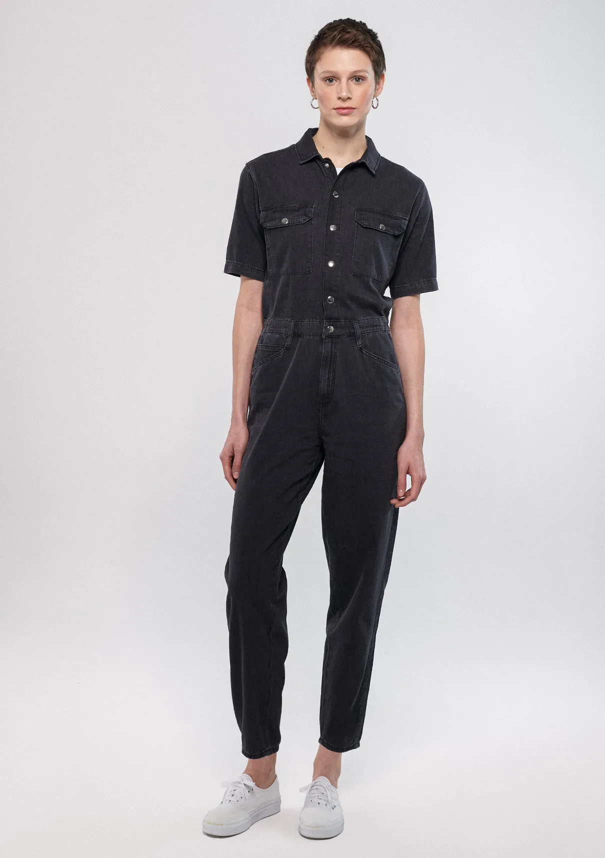 Doria Dark Smoke Gold Icon Jean Jumpsuit