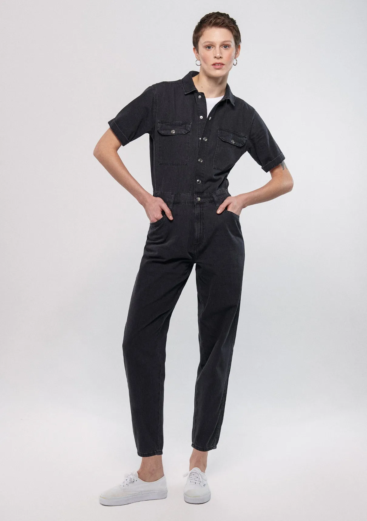 Doria Dark Smoke Gold Icon Jean Jumpsuit