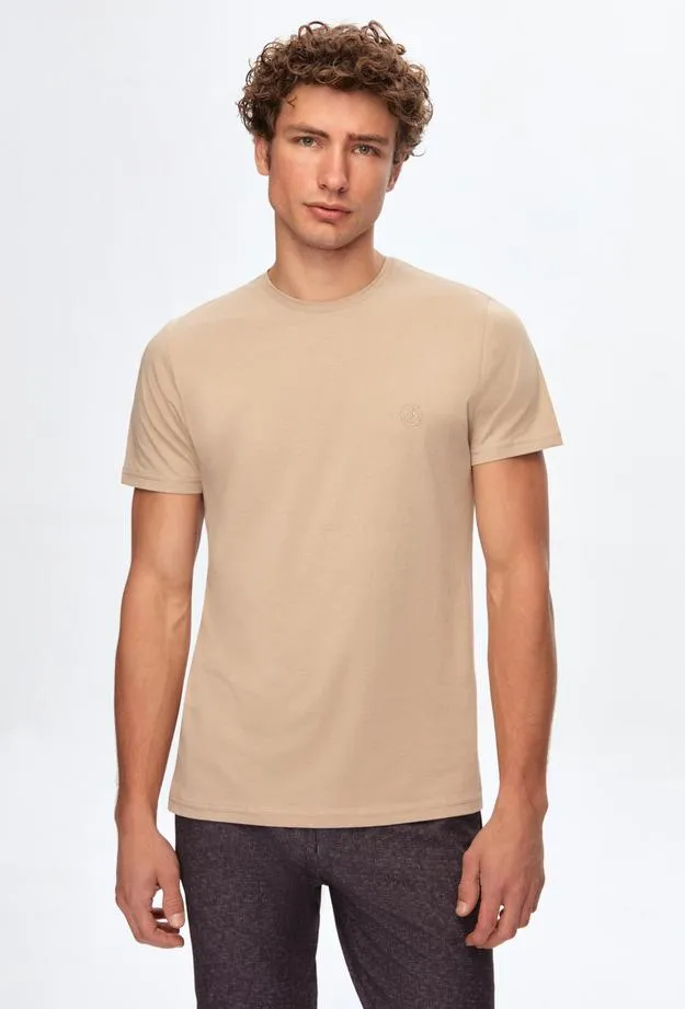 Ds Damat Regular Fit Beige Plain Knitted T-shirt