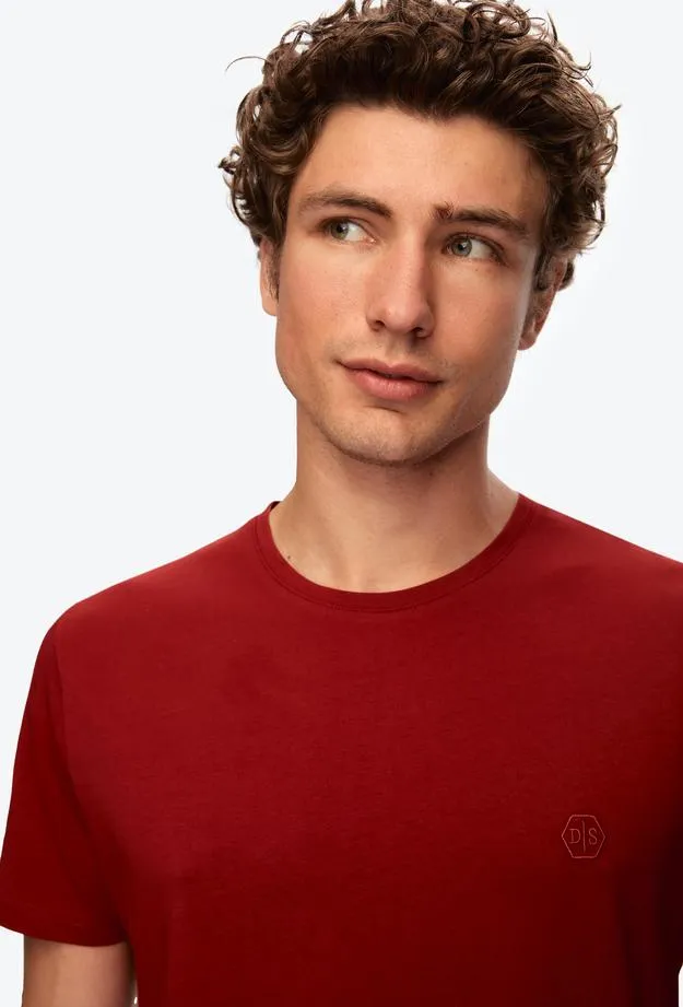 Ds Damat Regular Fit Burgundy Plain Knitted T-shirt