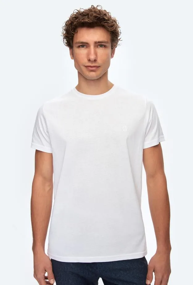 Ds Damat Regular Fit White Plain Knitted T-shirt