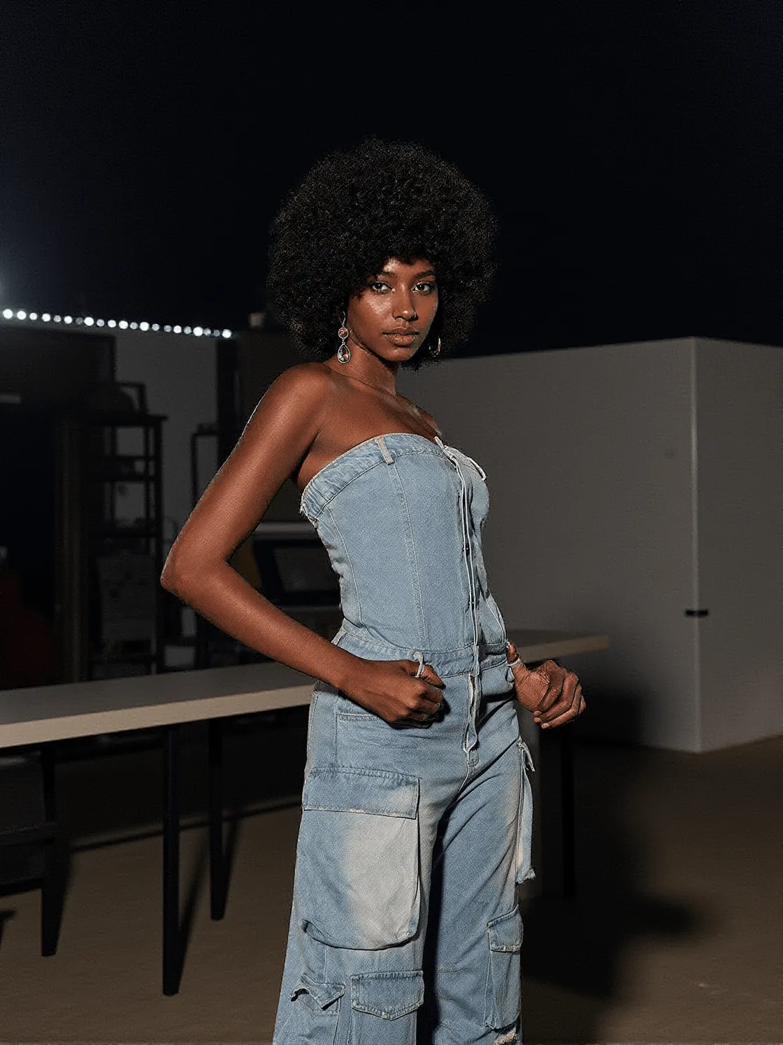 Eden Strapless Pocket Denim Jumpsuit In Blue