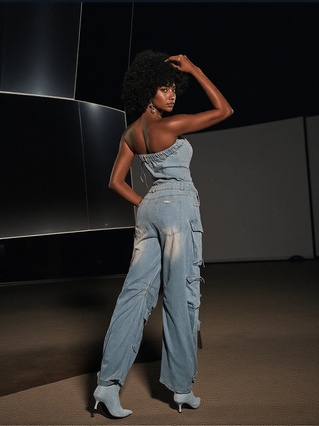 Eden Strapless Pocket Denim Jumpsuit In Blue
