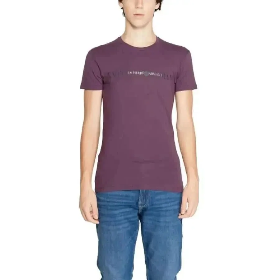Emporio Armani Men's Purple Cotton T-Shirt with Round Neck