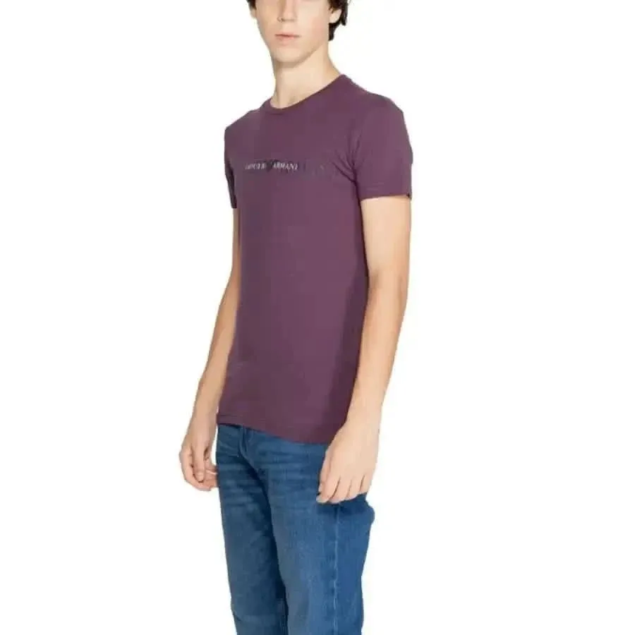 Emporio Armani Men's Purple Cotton T-Shirt with Round Neck