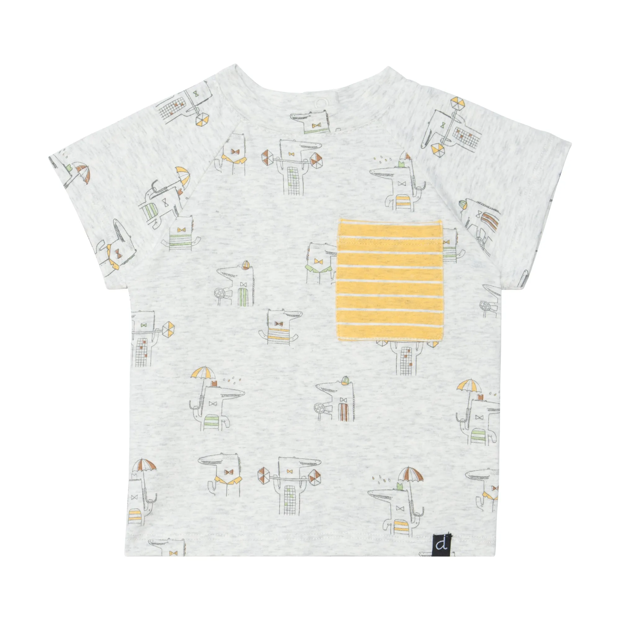 Ensemble haut beige chiné avec imprimé d'alligators et short jaune en coton biologique - Deux par Deux