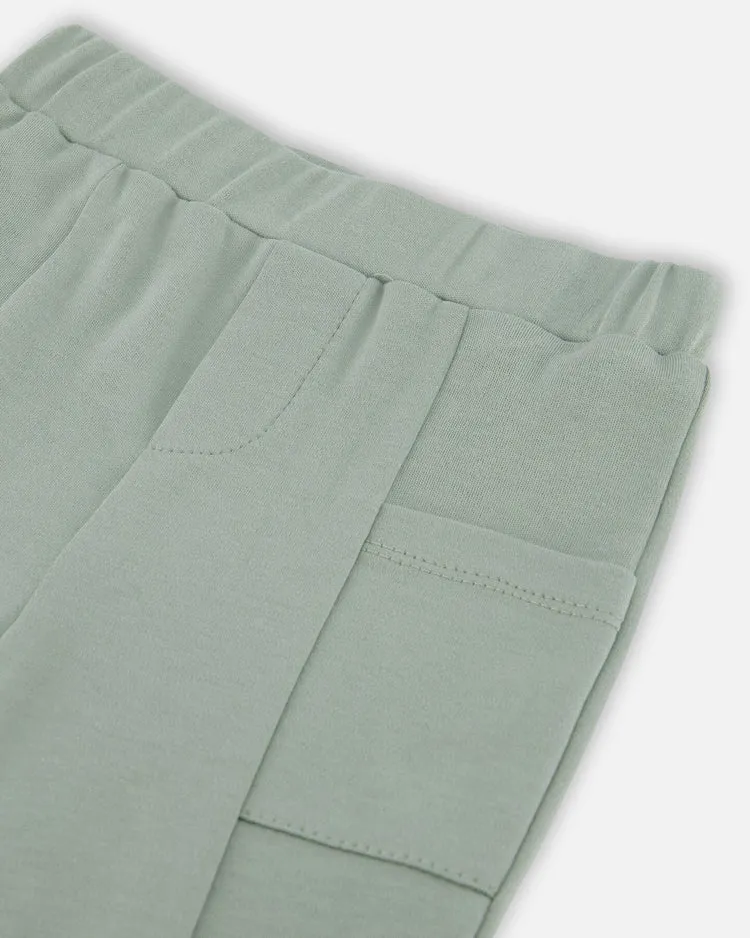 Ensemble haut beige chiné imprimé de petits renards et pantalon vert cendré en coton biologique - Deux par Deux