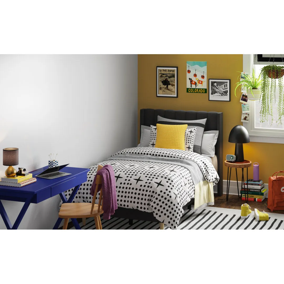 Eriksay Low Profile Upholstered Platform Bed with Wingback Headboard Wade Logan® Color: Black Linen Size: Twin
