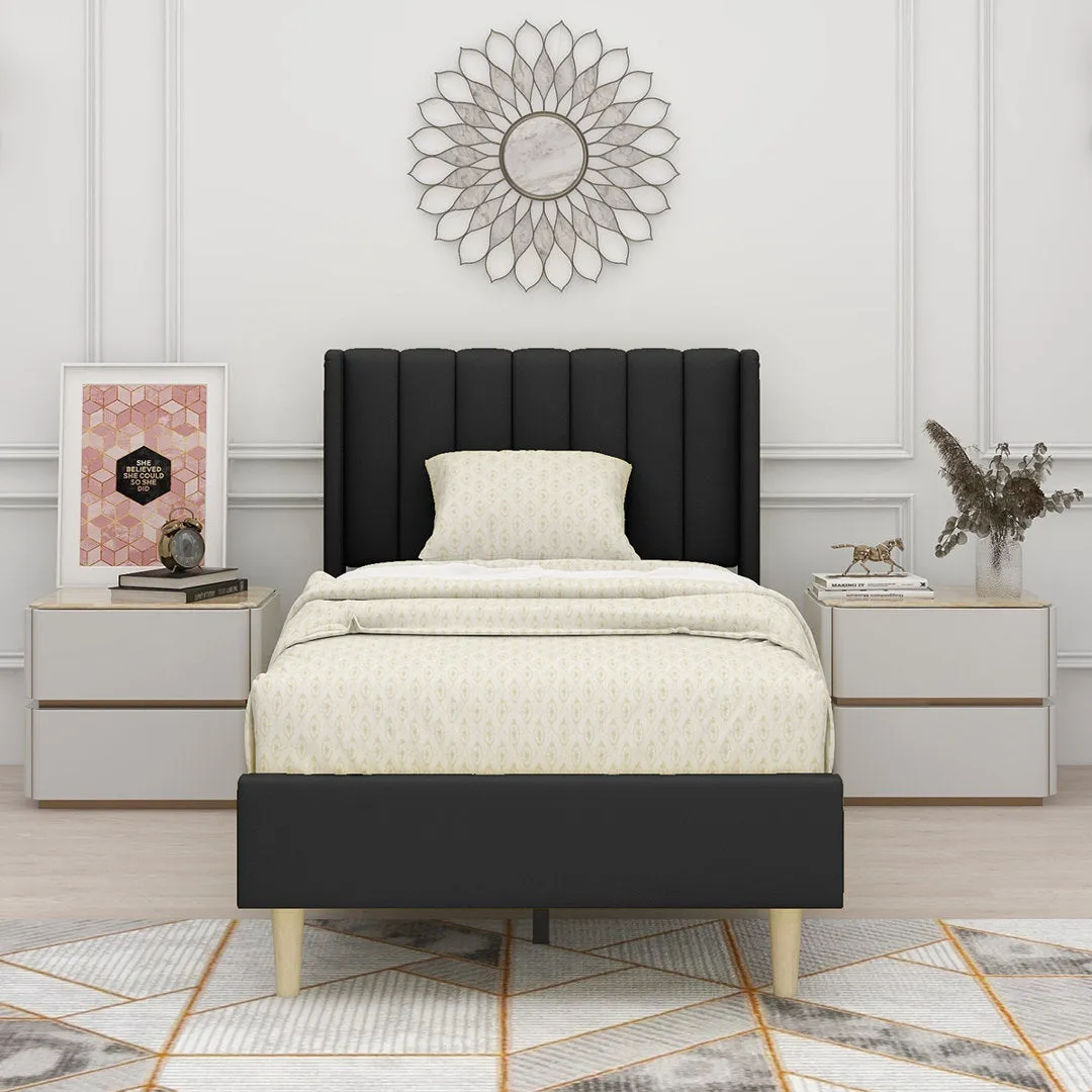 Eriksay Low Profile Upholstered Platform Bed with Wingback Headboard Wade Logan® Color: Black Linen Size: Twin