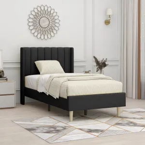Eriksay Low Profile Upholstered Platform Bed with Wingback Headboard Wade Logan® Color: Black Linen Size: Twin