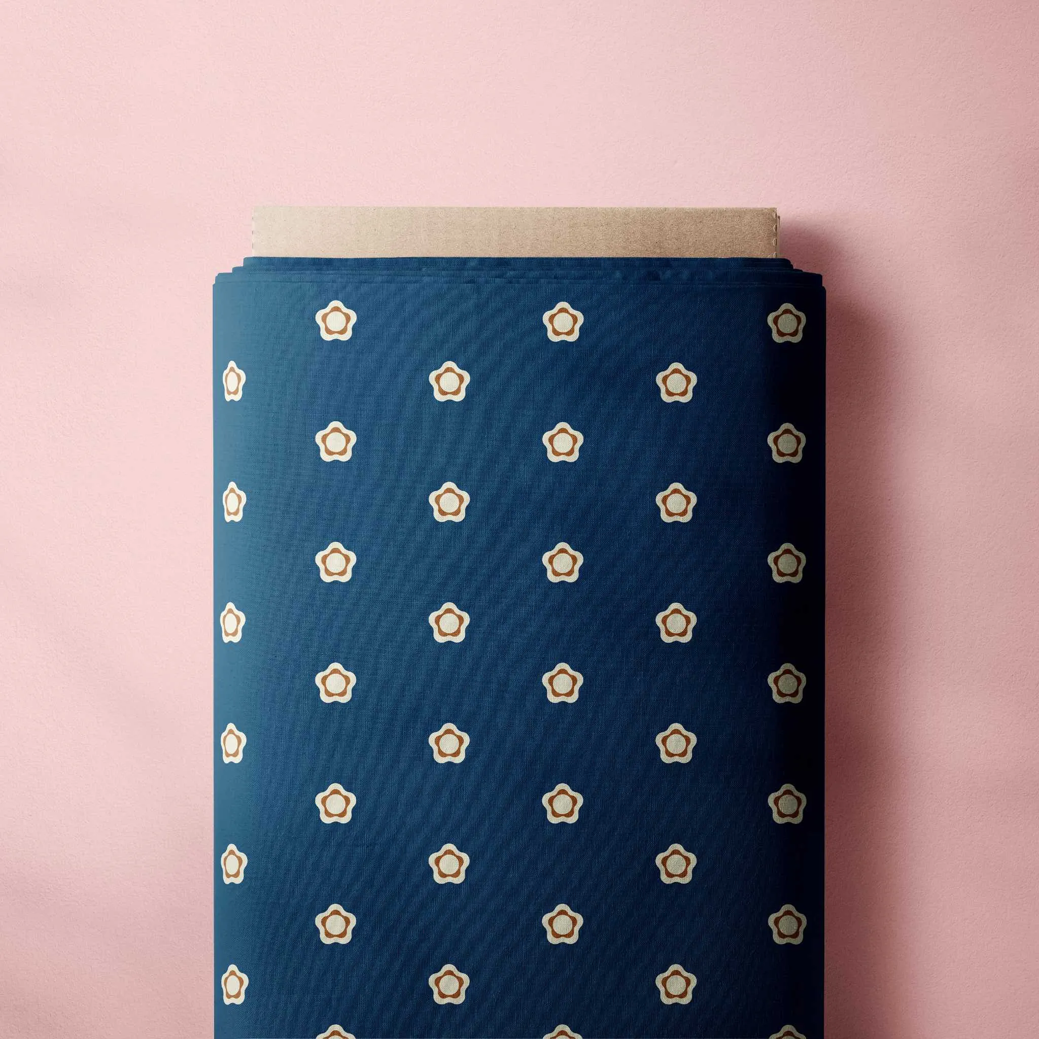 Fabric Linen Canvas - Bold Rosette Dark Blue
