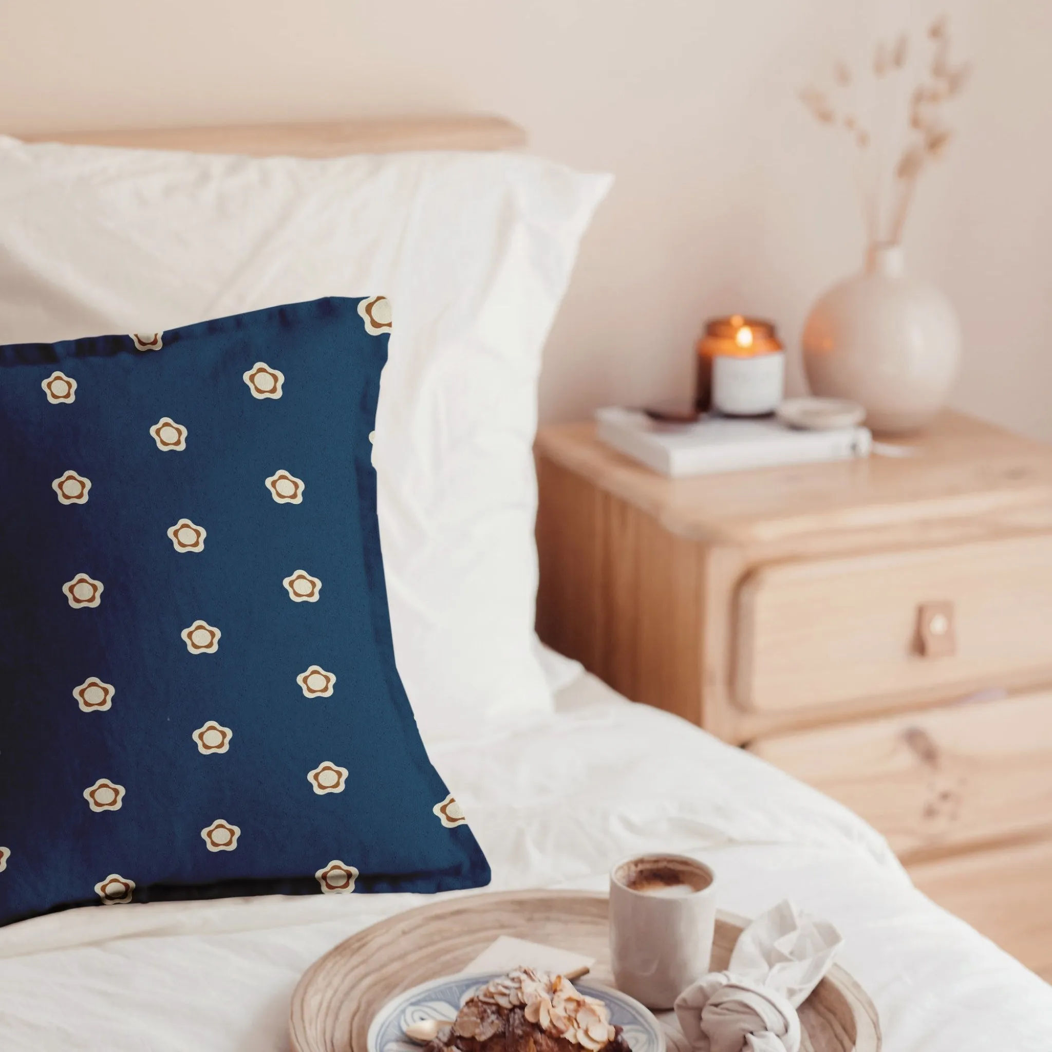 Fabric Linen Canvas - Bold Rosette Dark Blue