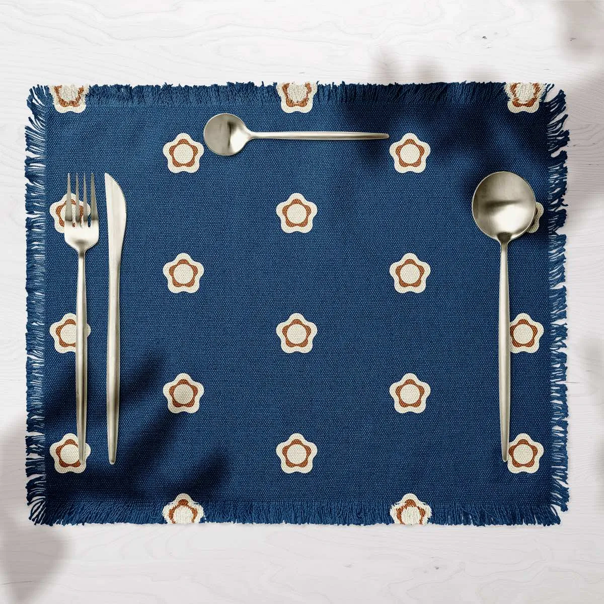 Fabric Linen Canvas - Bold Rosette Dark Blue