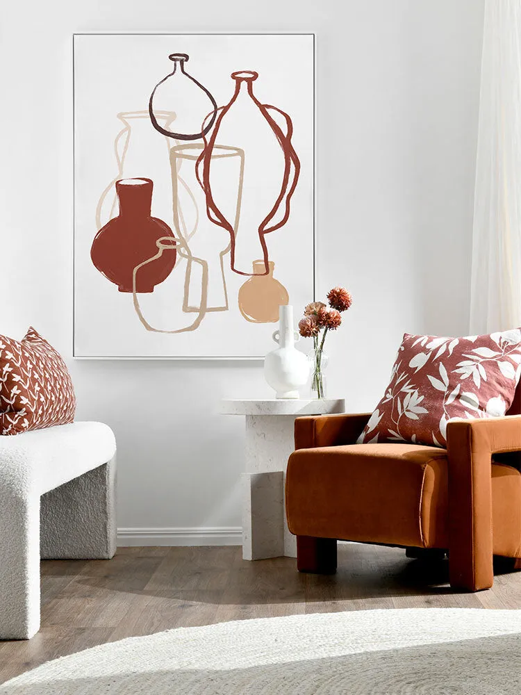 Fallen Flowers Rust Orange Linen Cushion - 60x60cm
