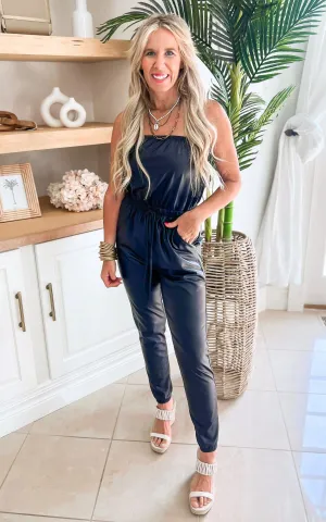 Faux Leather Strapless Jumpsuit** - Final Sale