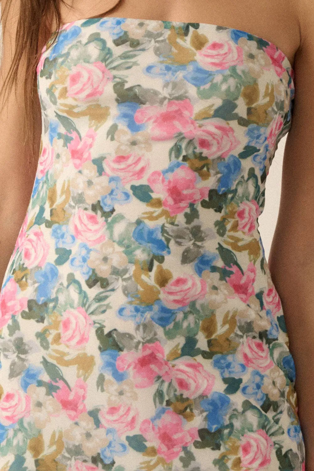 Fiona Floral Mesh Strapless Maxi Dress