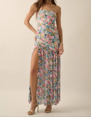 Fiona Floral Mesh Strapless Maxi Dress