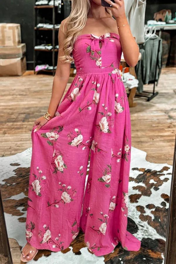 Floral Print Strapless Wide-Leg Jumpsuit