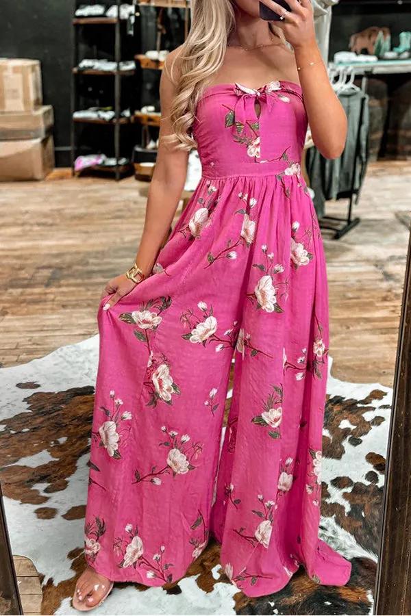 Floral Print Strapless Wide-Leg Jumpsuit