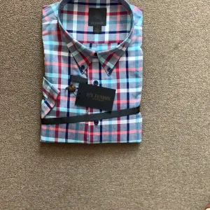 FX Fusion Navy/Red Multi Oxford Check Short Sleeve Sport Shirt