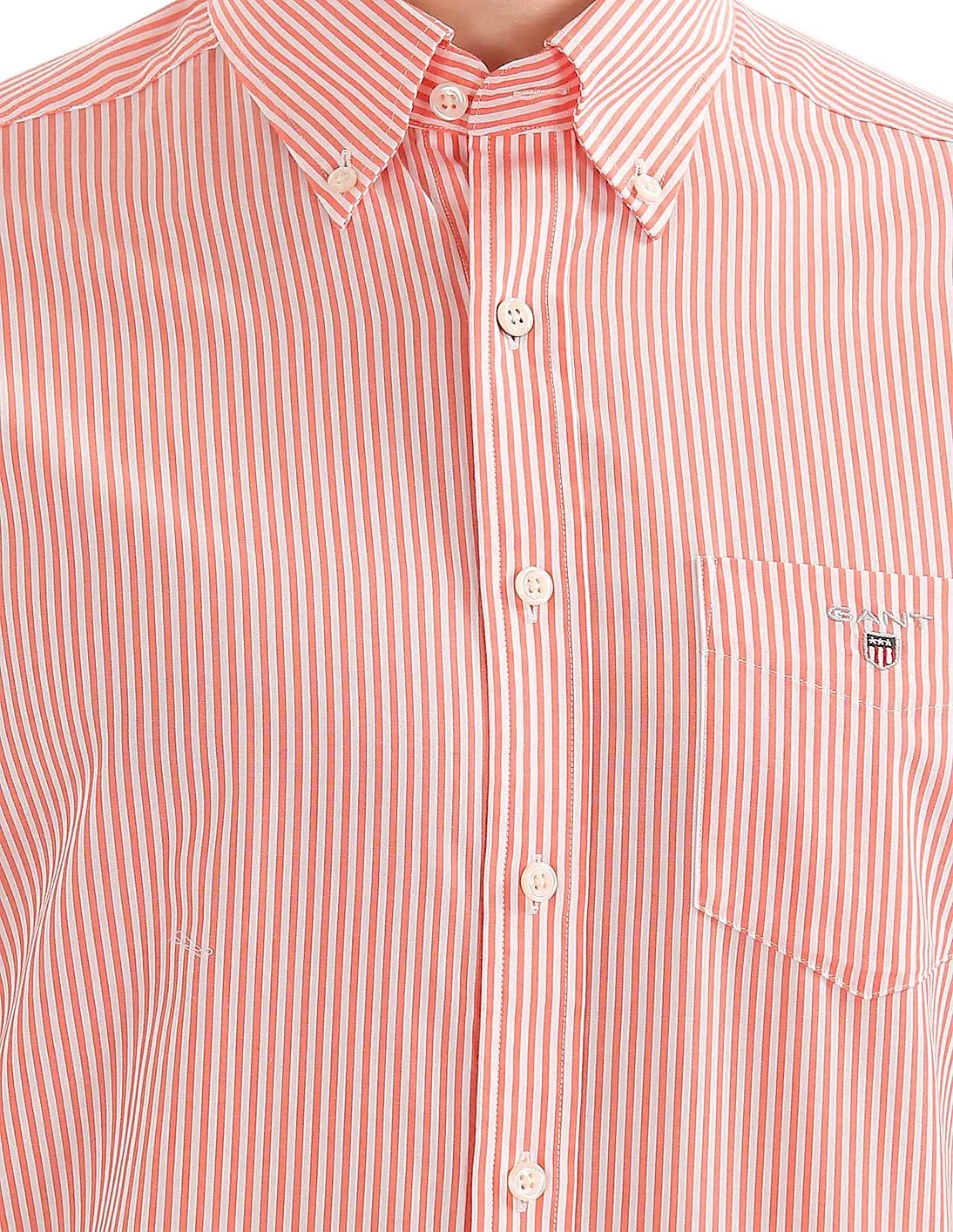GANT Men's Coral Orange Broadcloth Short Sleeve Banker Shirt Size M NWT