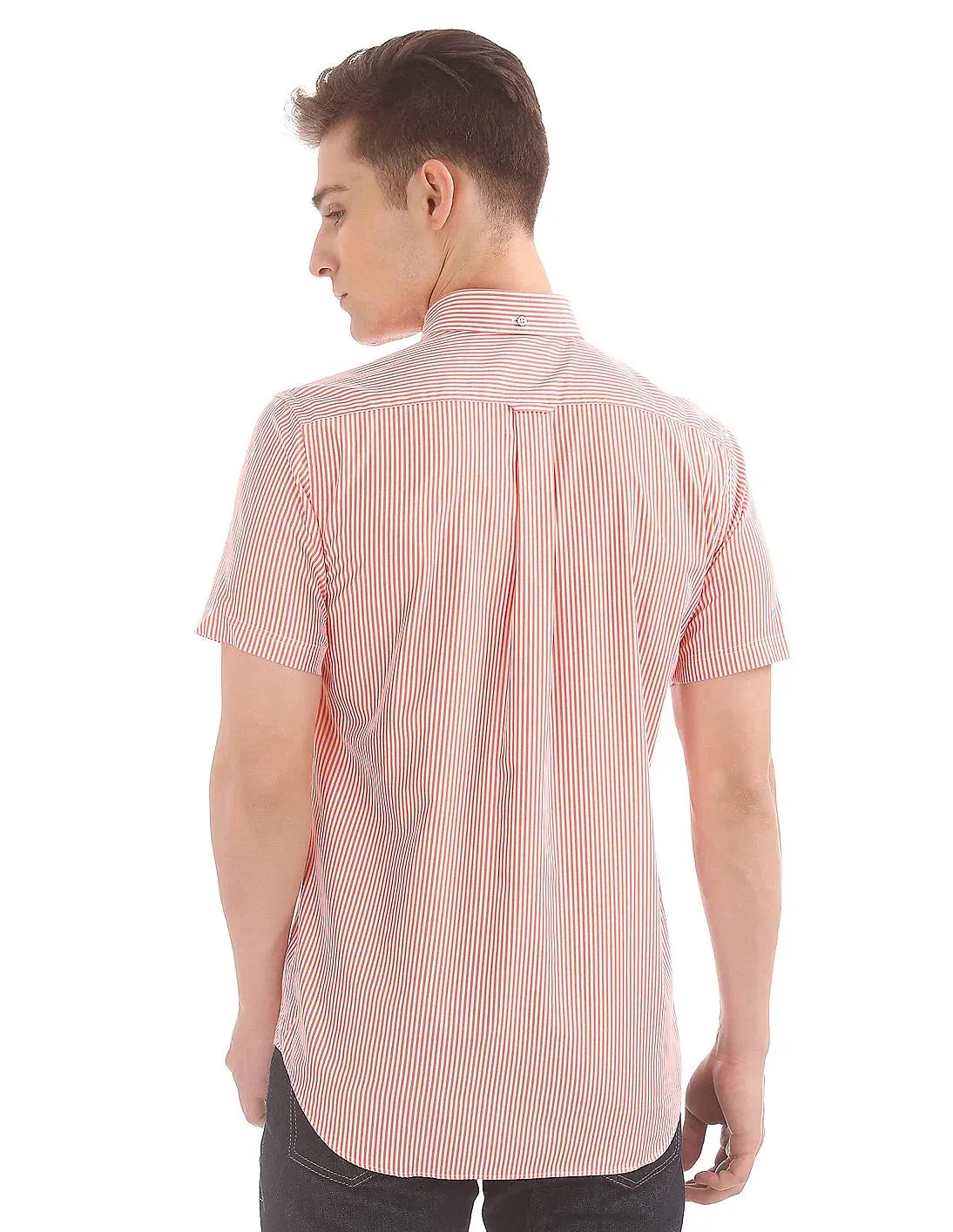 GANT Men's Coral Orange Broadcloth Short Sleeve Banker Shirt Size M NWT