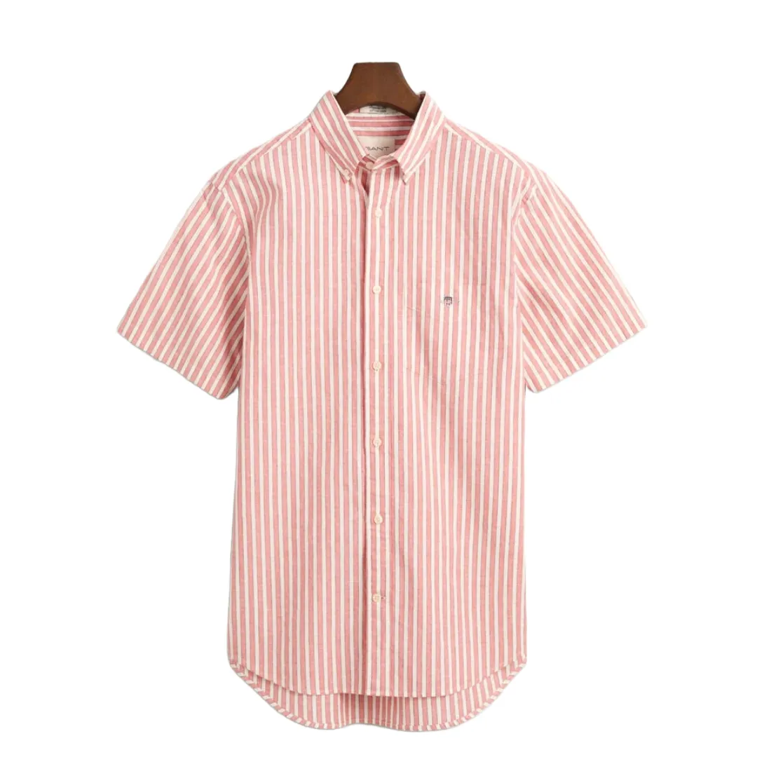 Gant Striped Cotton Linen Short Sleeve Shirt - Pink