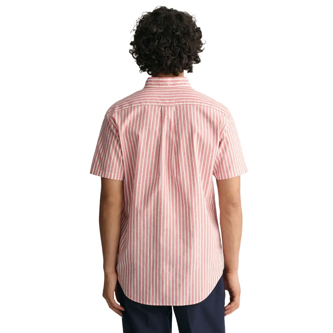 Gant Striped Cotton Linen Short Sleeve Shirt - Pink
