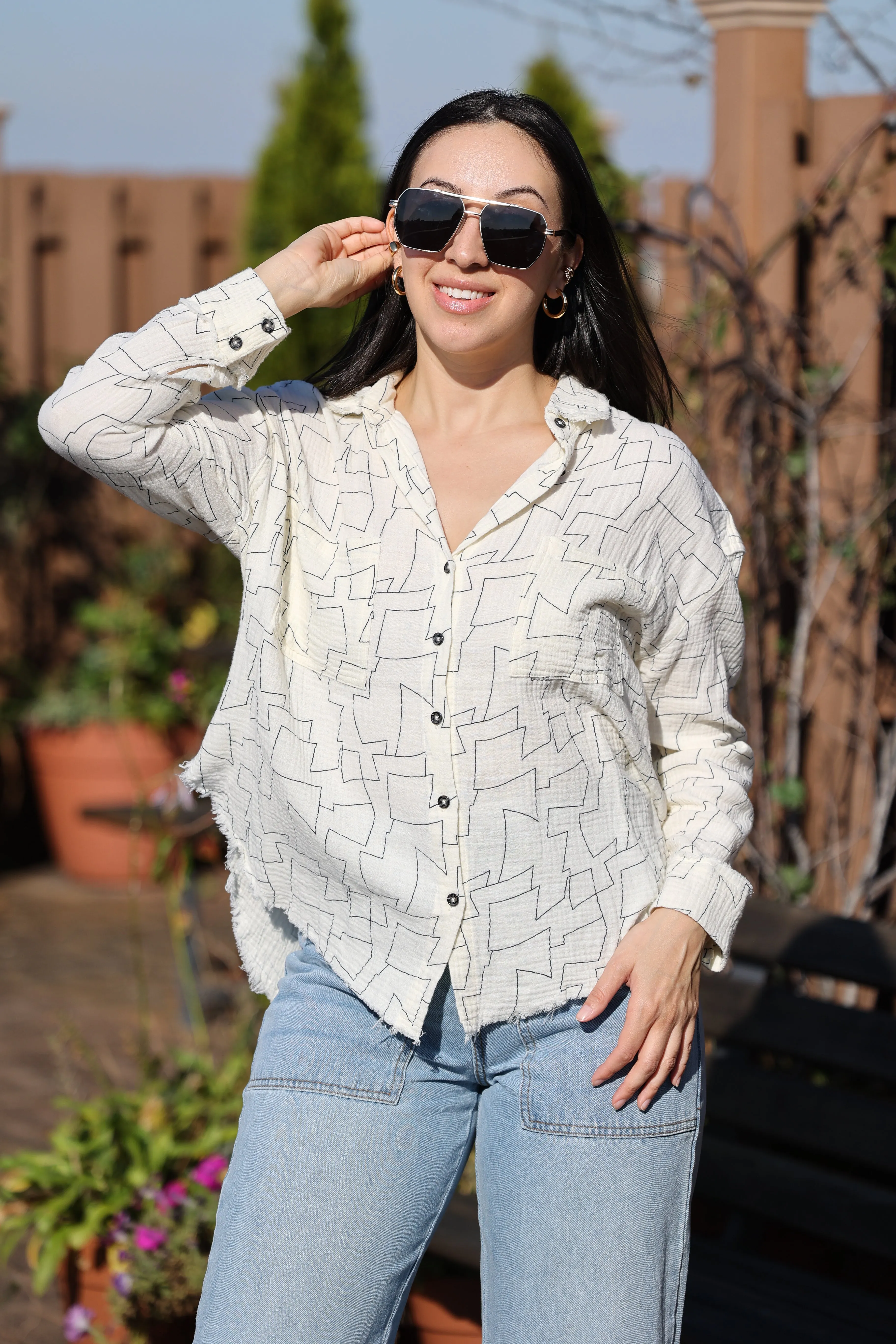 Geo pattern button down shirt