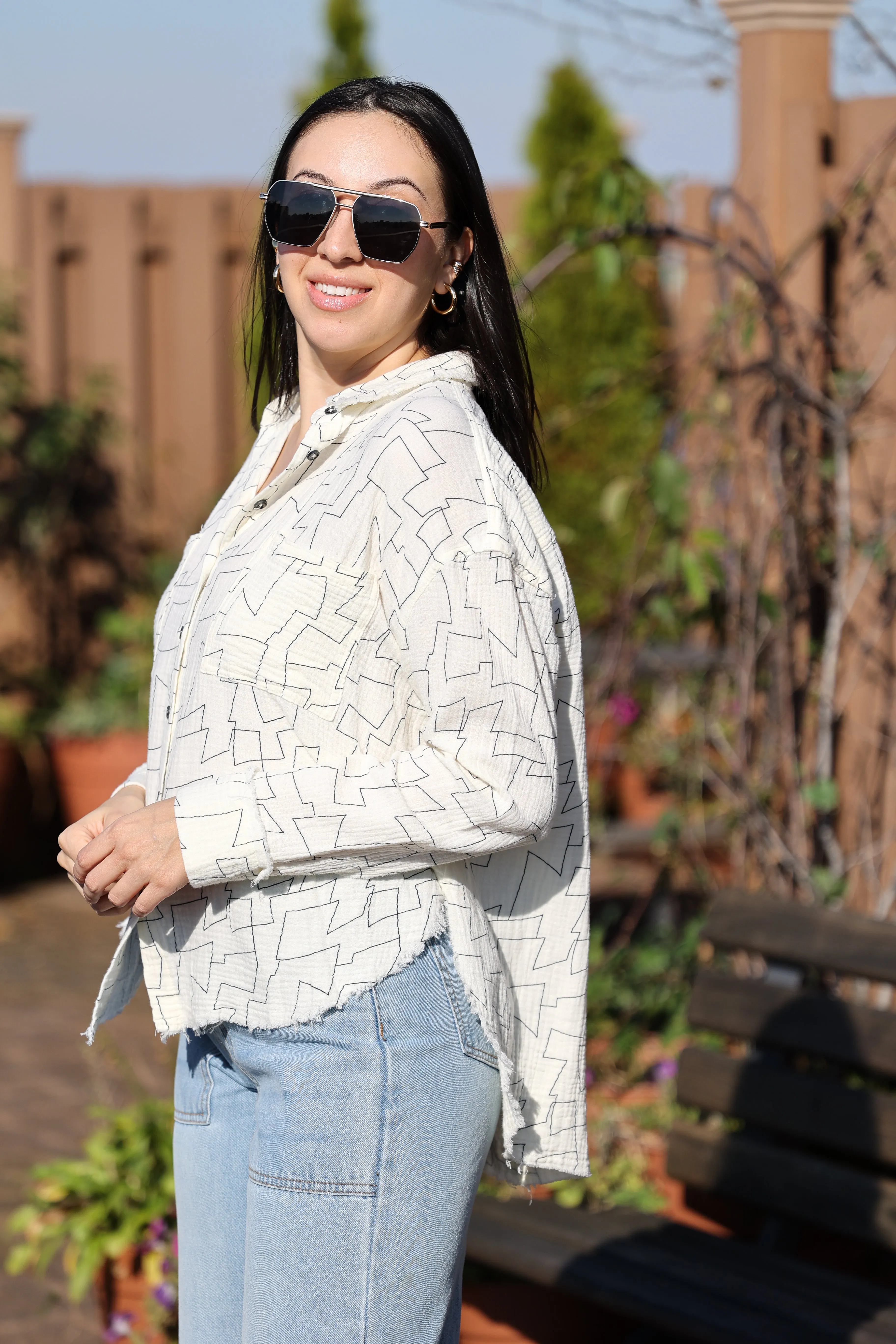 Geo pattern button down shirt