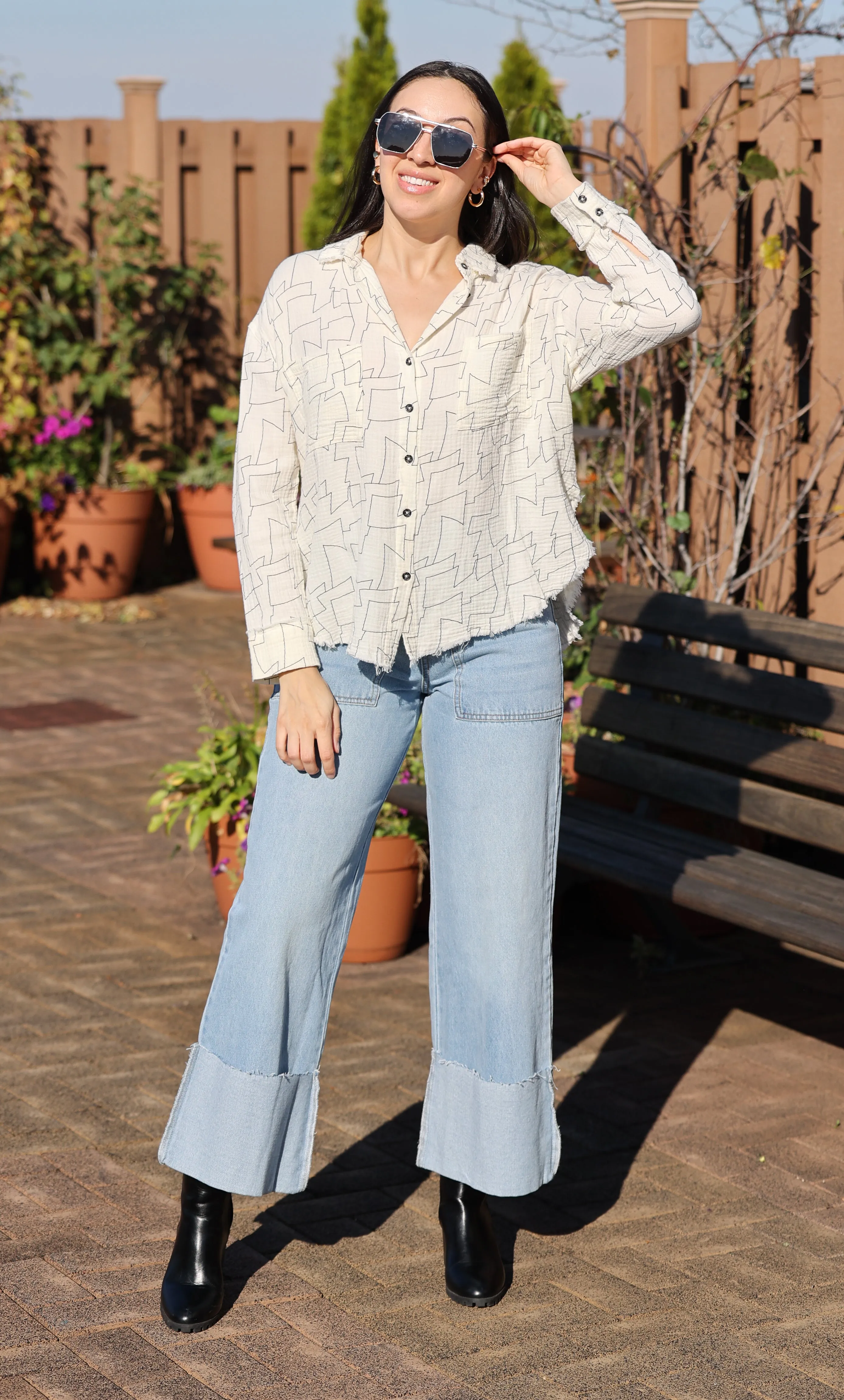 Geo pattern button down shirt