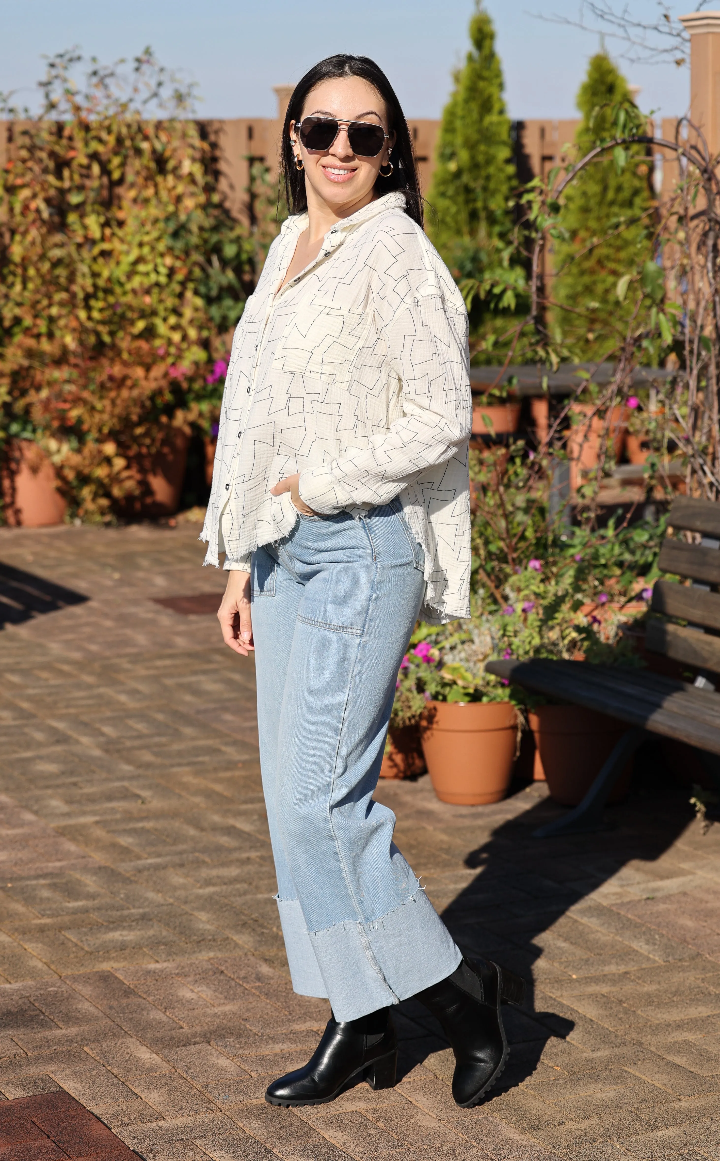 Geo pattern button down shirt