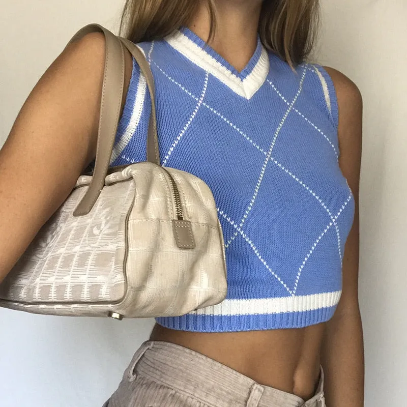 Geometric Pattern Sleeveless Vest For Autumn Winter