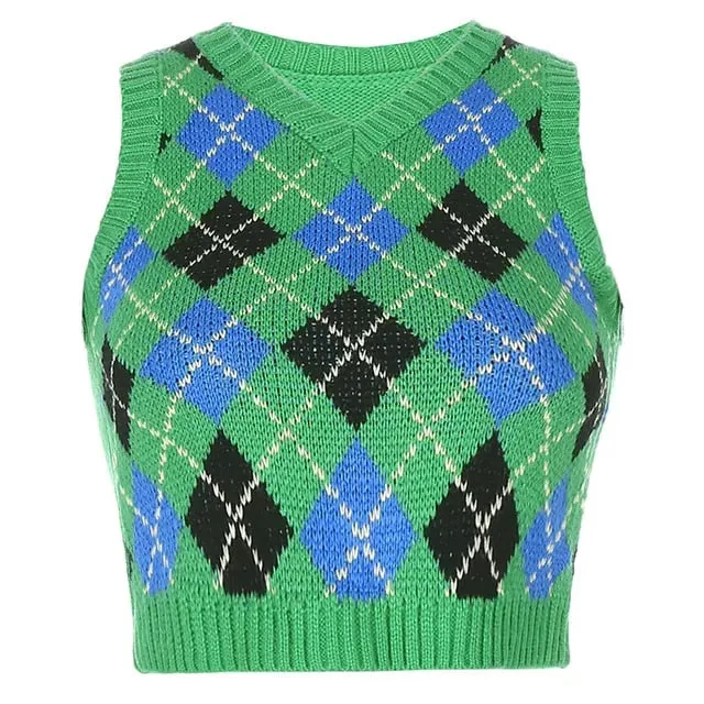 Geometric Pattern Sleeveless Vest For Autumn Winter