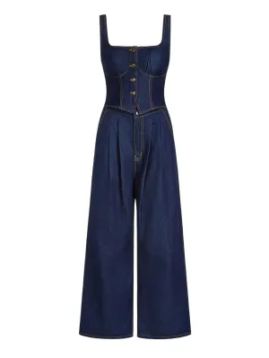 Ginetta Casual Denim Tank – High Waist Square Neck – Blue