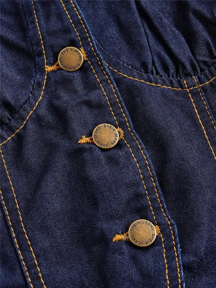 Ginetta Casual Denim Tank – High Waist Square Neck – Blue