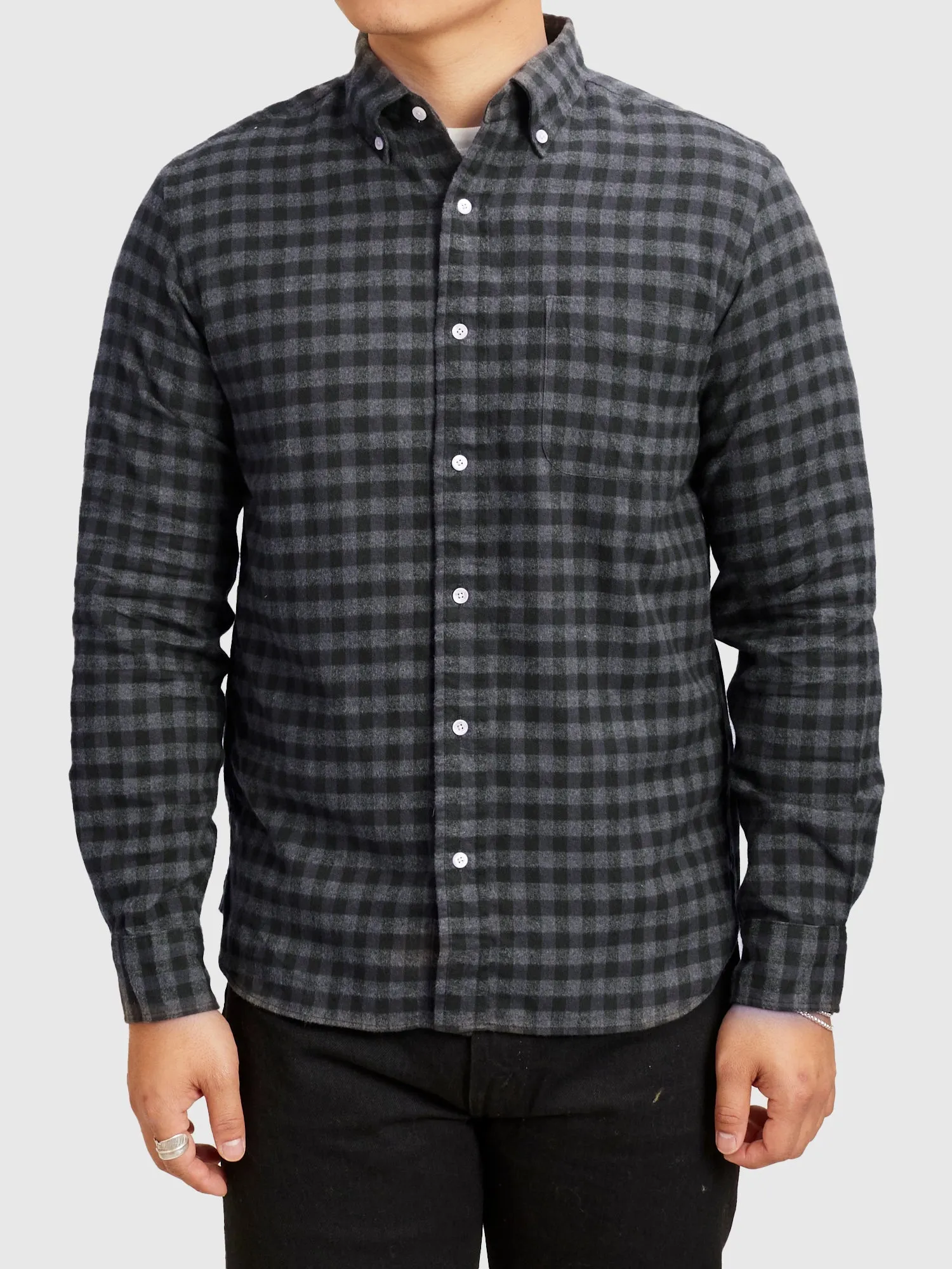 Gingham Check Button-Down Shirt in Grey