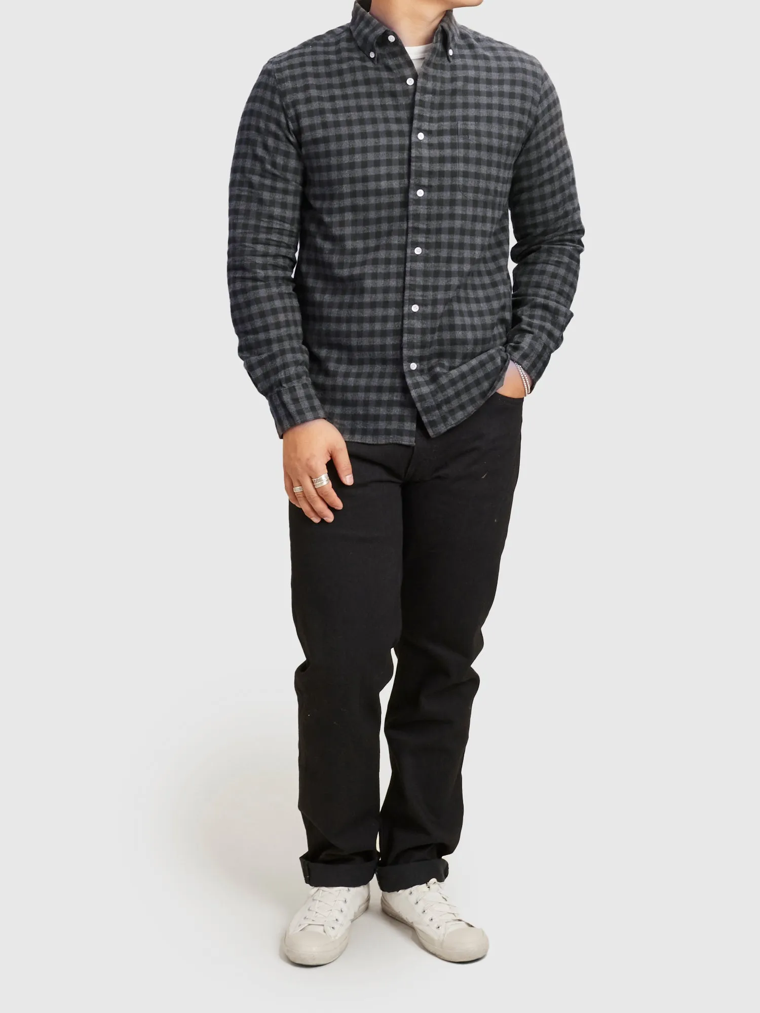 Gingham Check Button-Down Shirt in Grey