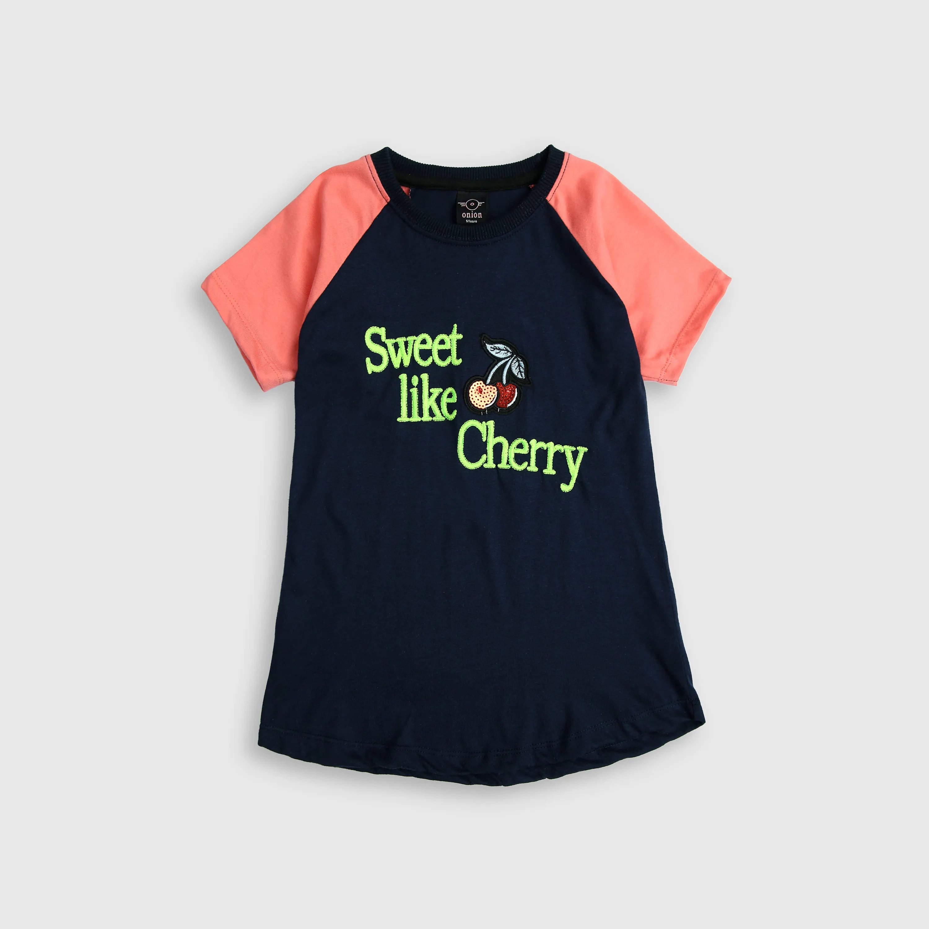 Girls Soft Cotton Sequin Decorated Raglan T-Shirt