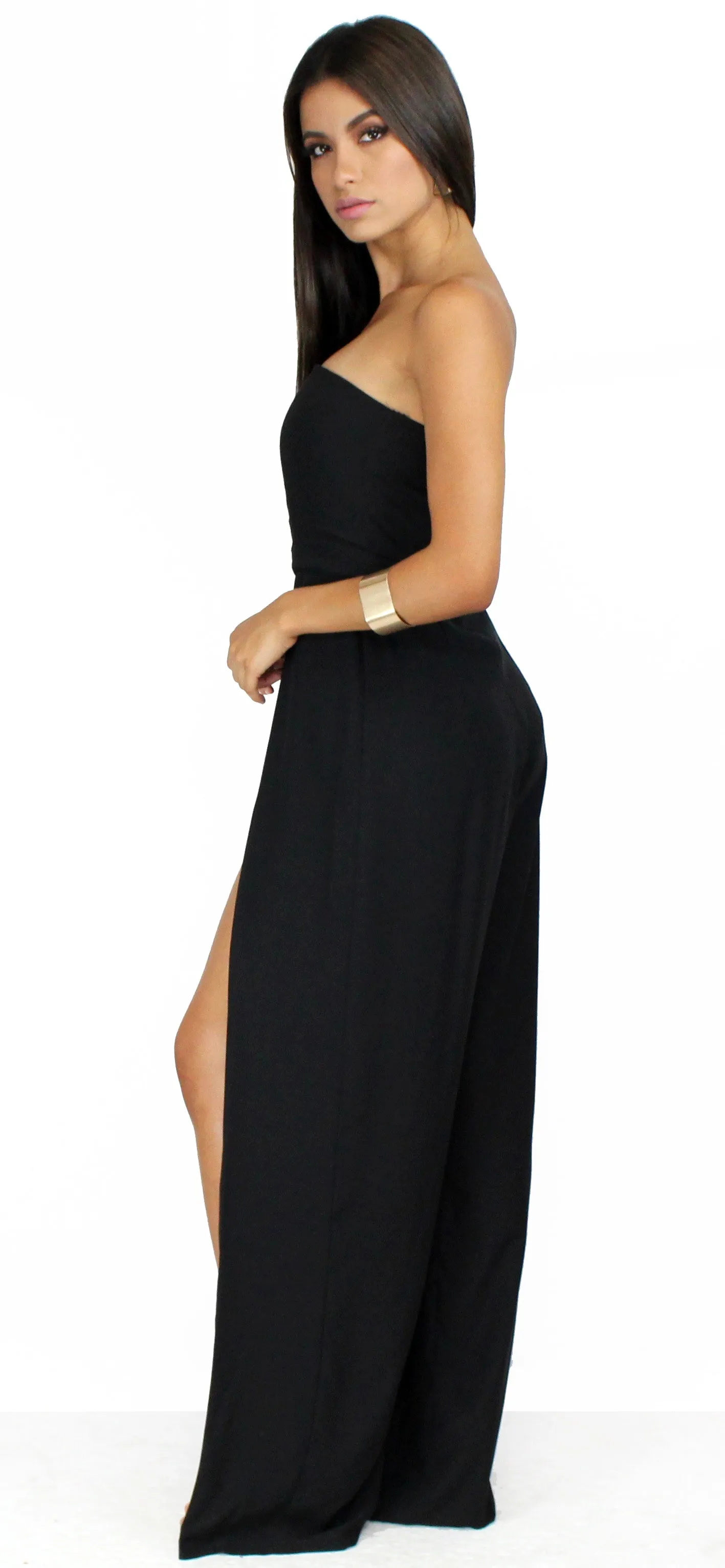 Goal-Getter Black Slit Palazzo Jumpsuit