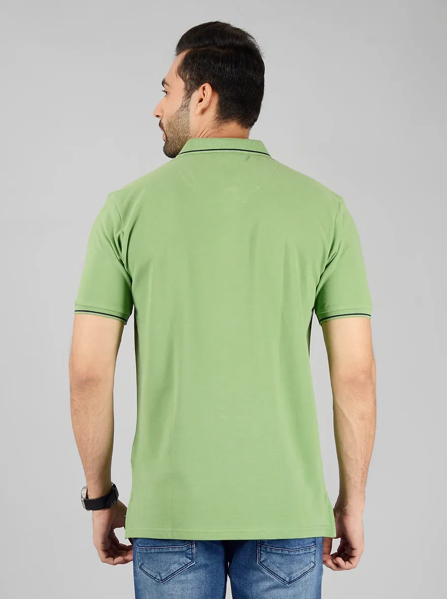 Green Solid Slim Fit Polo T-Shirt | JadeBlue