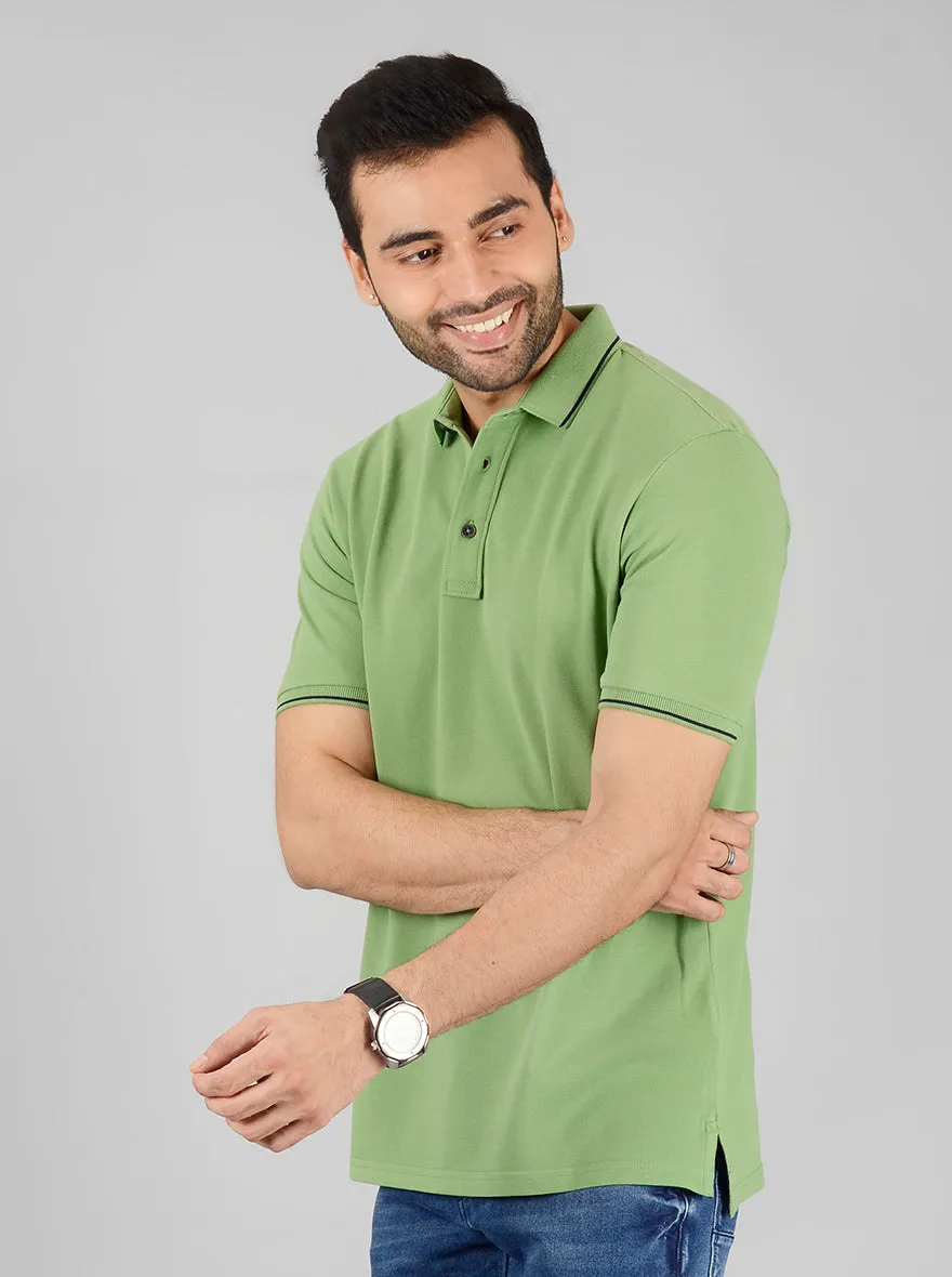 Green Solid Slim Fit Polo T-Shirt | JadeBlue