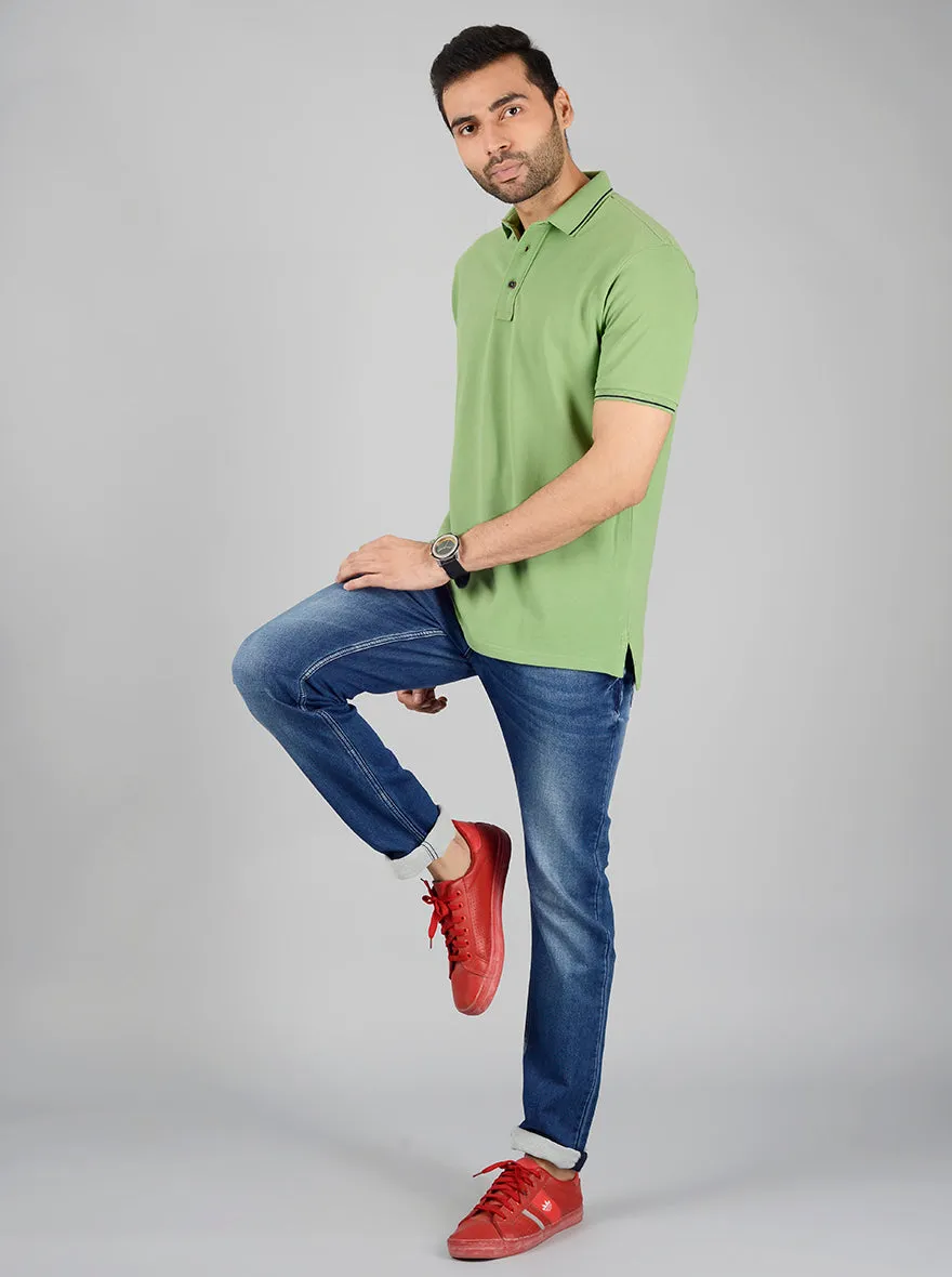 Green Solid Slim Fit Polo T-Shirt | JadeBlue