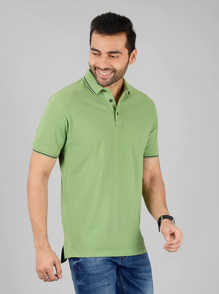 Green Solid Slim Fit Polo T-Shirt | JadeBlue