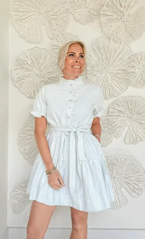 Green/White Striped Ruffle Mini