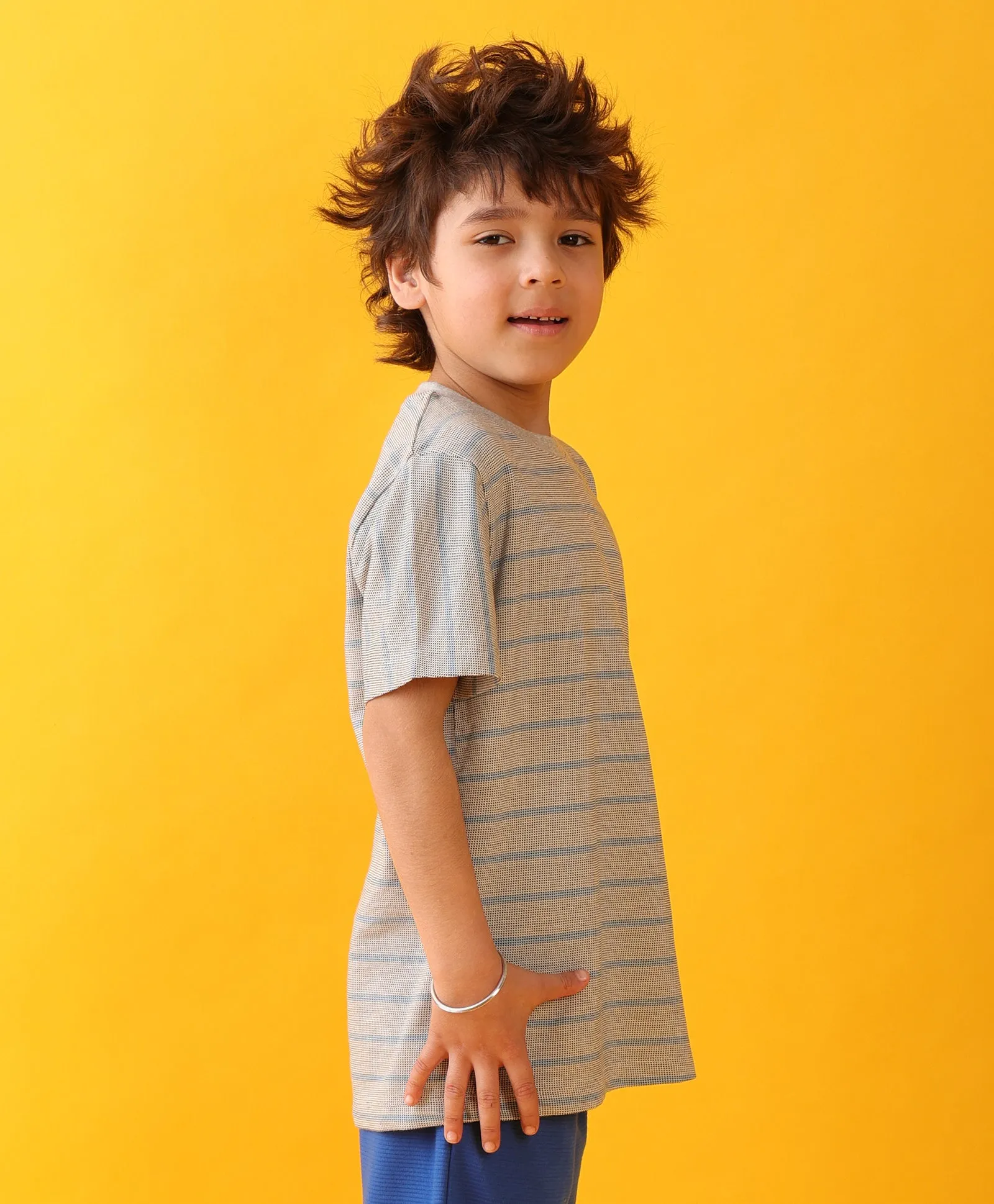 GREY BLUE STRIPE BOYS SHORT SLEEVE T-SHIRT - GREY