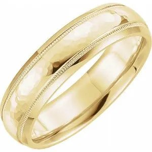 Half Round Band with Hammer Finish & Milgrain 51542 - 3 mm - 8 mm