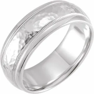 Half Round Band with Hammer Finish & Milgrain 51542 - 3 mm - 8 mm
