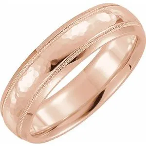 Half Round Band with Hammer Finish & Milgrain 51542 - 3 mm - 8 mm